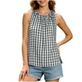thumbnail image 2 of Gamivast Women's Plaid Tank Tops Sleeveless Casual Shirts Pleated High Neck Loose Fit Summer Blouses Lightweight Comfortable Everyday Fashion Tunic Tops for Work Gray L, 2 of 8
