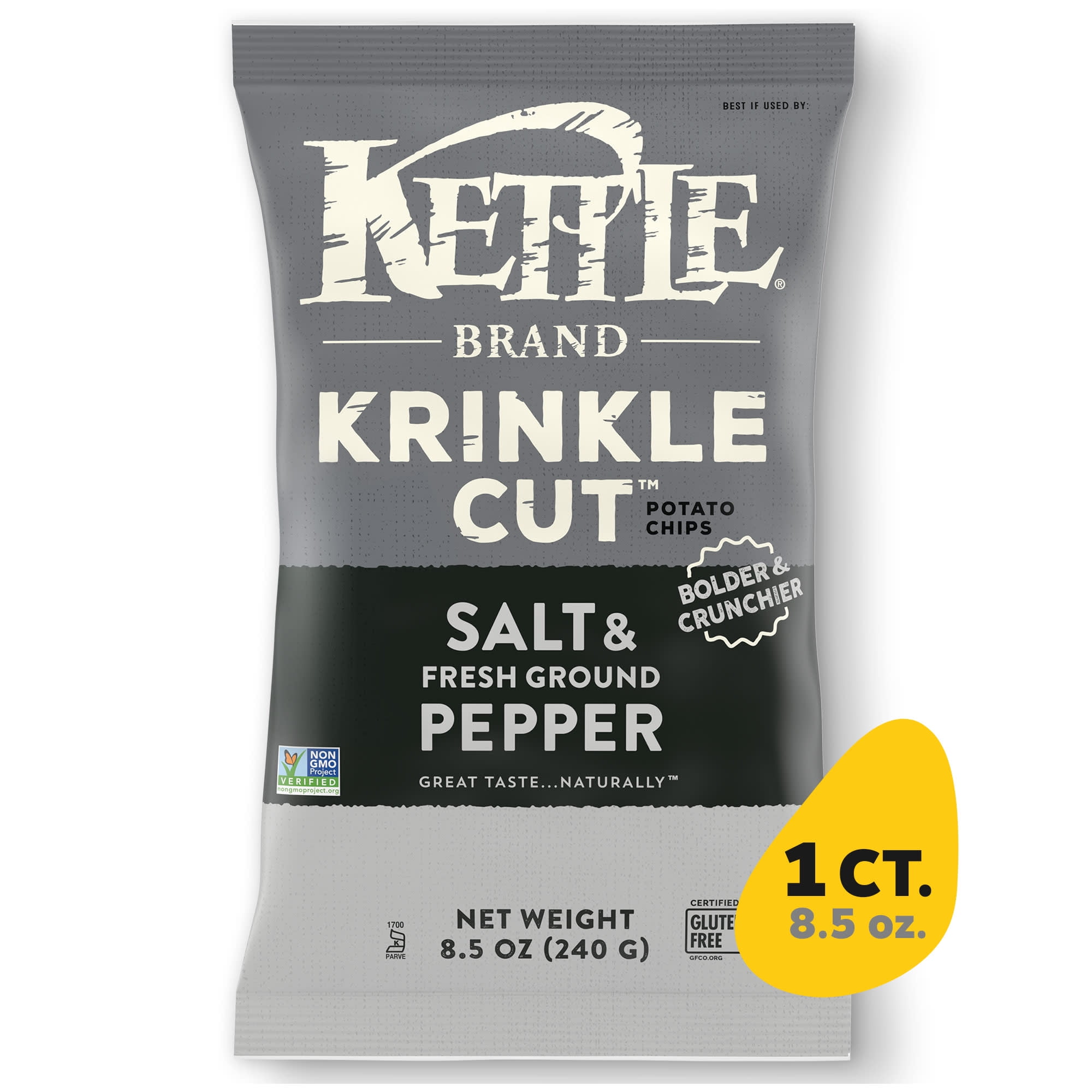 Kettle Brand Potato Chips, Krinkle Cut, Salt & Fresh Ground Pepper Kettle Chips, 8.5 oz