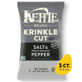 Kettle Brand Potato Chips, Krinkle Cut, Salt & Fresh Ground Pepper Kettle Chips, 8.5 oz