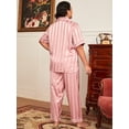 thumbnail image 2 of Plus Striped Jacquard Contrast Piping Satin Blouse & Pants PJ Set, 2 of 4
