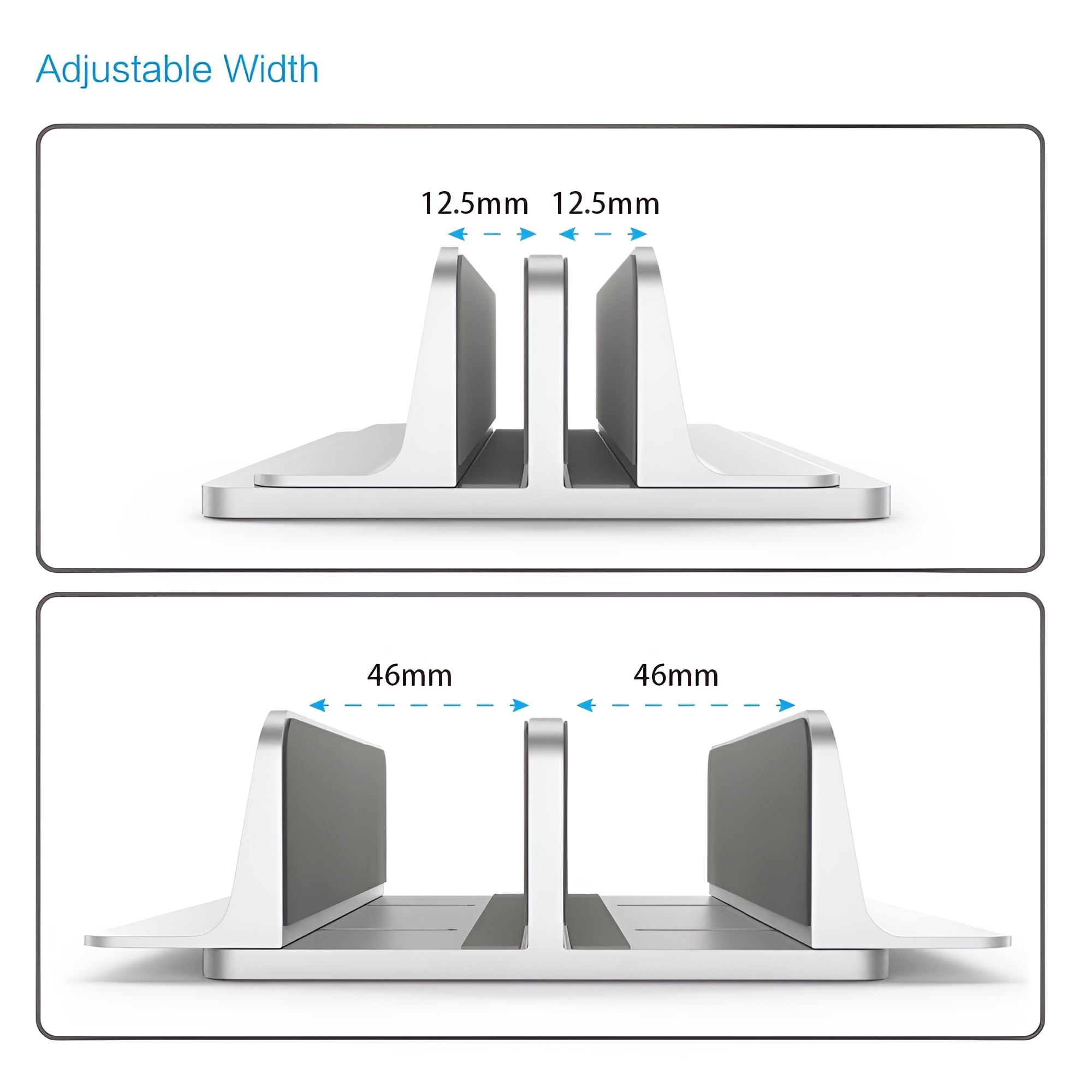 BEQU 2 Slots Vertical Laptop Stand/Holder (Silver), Heavy Duty Aluminum, Anti-Slip Silicone Pad, Adjustable, Fits All IPADs/Tablets/Laptops (MacBook/Windows/Linux/Chromebook upto 17.3 inches)
