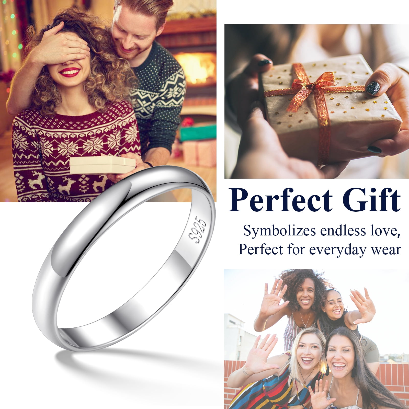 DAIGOLD❤Premium❤RING❤シルバー❤ FindChic Simple Band Rings for Women, 3mm 925 Sterling Silver Ring