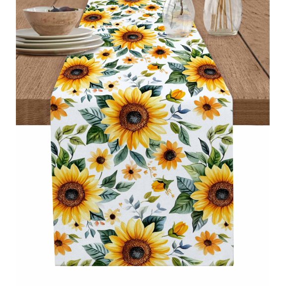 Ldtrchee Sunflower Table Runner 72 Inches, Yellow Spring Summer Botanical Bed Runner Dresser Scarves Tabletop for Indoor Outdoor Parties/Ceremony/Banquet, 14" x 72"