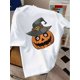 thumbnail image 1 of Halloween T-shirt - Halloween Pumpkin Witch Hat Graphic T-Shirt - Unisex Casual Short Sleeve Tee for Children & Children, White with Black Witch Hat & Pumpkin Design, Round Neck Summer Top, 1 of 6