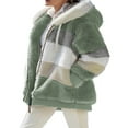 thumbnail image 2 of Women Fuzzy Fleece Hooded Coat Open Front Color Block Fluffy Hoodies Jacket Outwear with Pockets, 2 of 4
