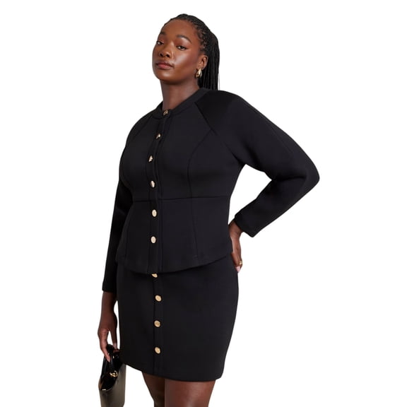 ELOQUII Women's Plus Size Strong Shoulder Nipped Waist Scuba Jacket
