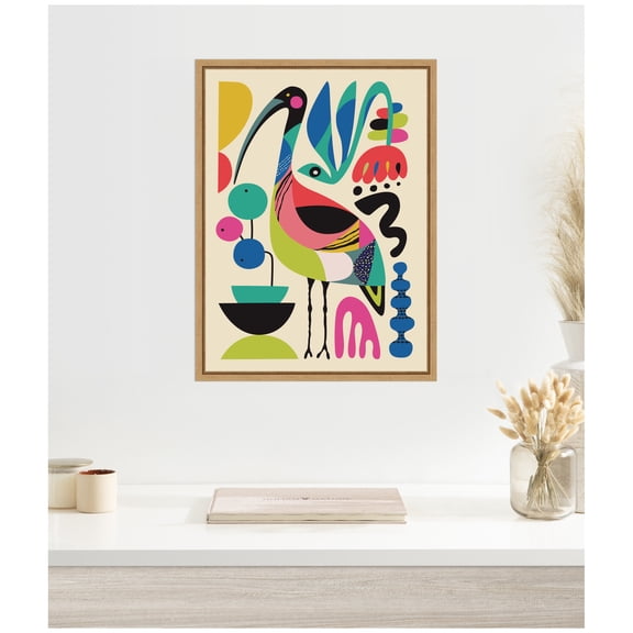 Kate and Laurel Framed Canvas Wall Art Print Ibis by Rachel Lee, 18 x 24 Sylvie Natural Frame, Modern Contemporary, Abstract Art for Wall Decor