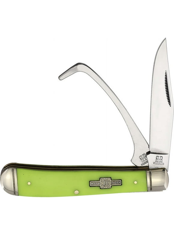 Rough Ryder RR2491 Glo 2x Stainless Blade Green Handle Hoofpick Knife