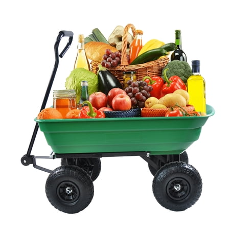 Kumji Garden Cart  Garden Dump Cart with Convertible Handle  for life express  Lawn  Gardening  Grass  Soil  Bricks  and Construction  300-Pound Capacity  Green