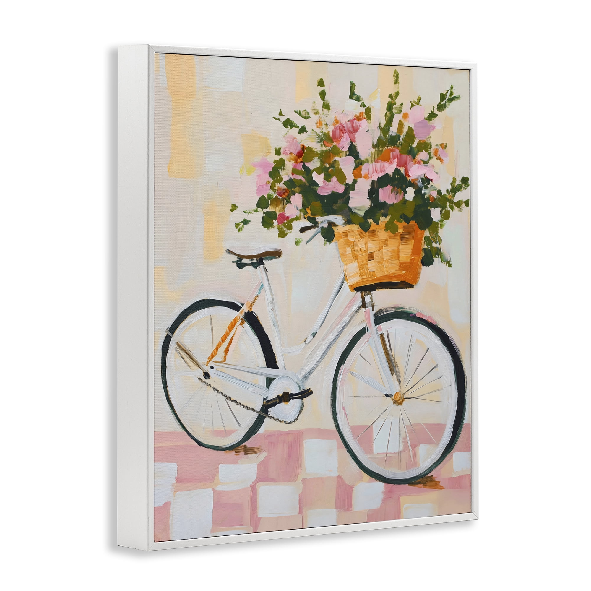 Stupell Industries Blooming Bicycle Basket White Framed Giclee Art, design by The Prints Vibe