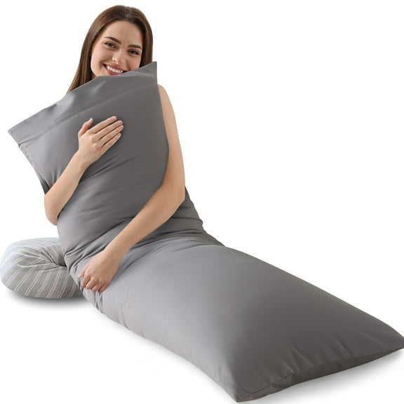 Full Body Pillow with Memory Foam Insert, Soft Microfiber Pillowcase, Long Bed Pillow for Pregnancy and Side Sleeping, Breathable Design, Grey