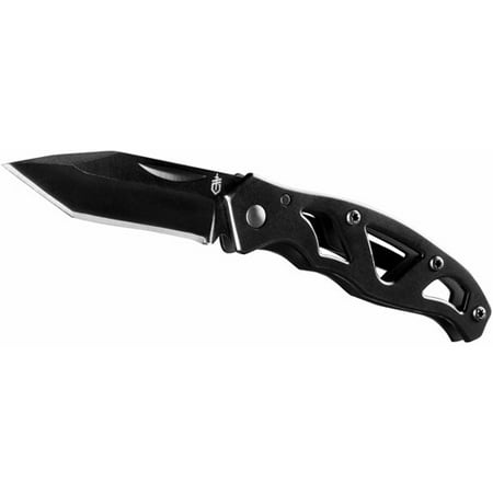 Black Fine Blade - Gerber Mini Paraframe Black Fine Edge Tanto Blade Clip Folding Knife