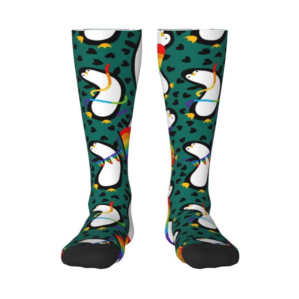 Fotbe Lgbt Penguin Calcetas Divertidas Estampadas para Hombre y Mujer, Calcetas de Algodón hasta la Rodilla para Caminar, Correr, Enfermería y Embarazo