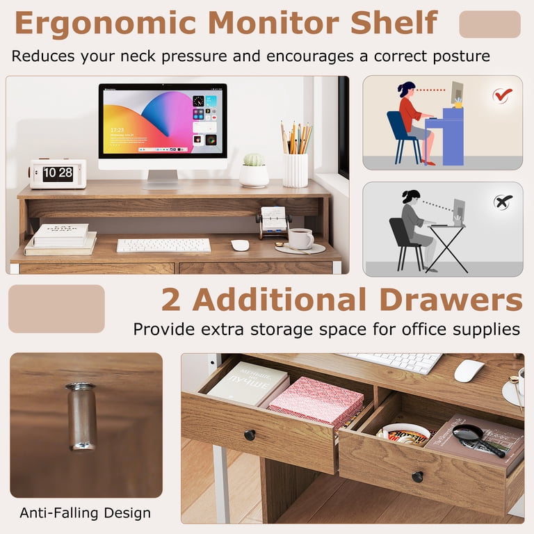 Gymax Narrow Slim Storage Office Computer Desk with Drawers