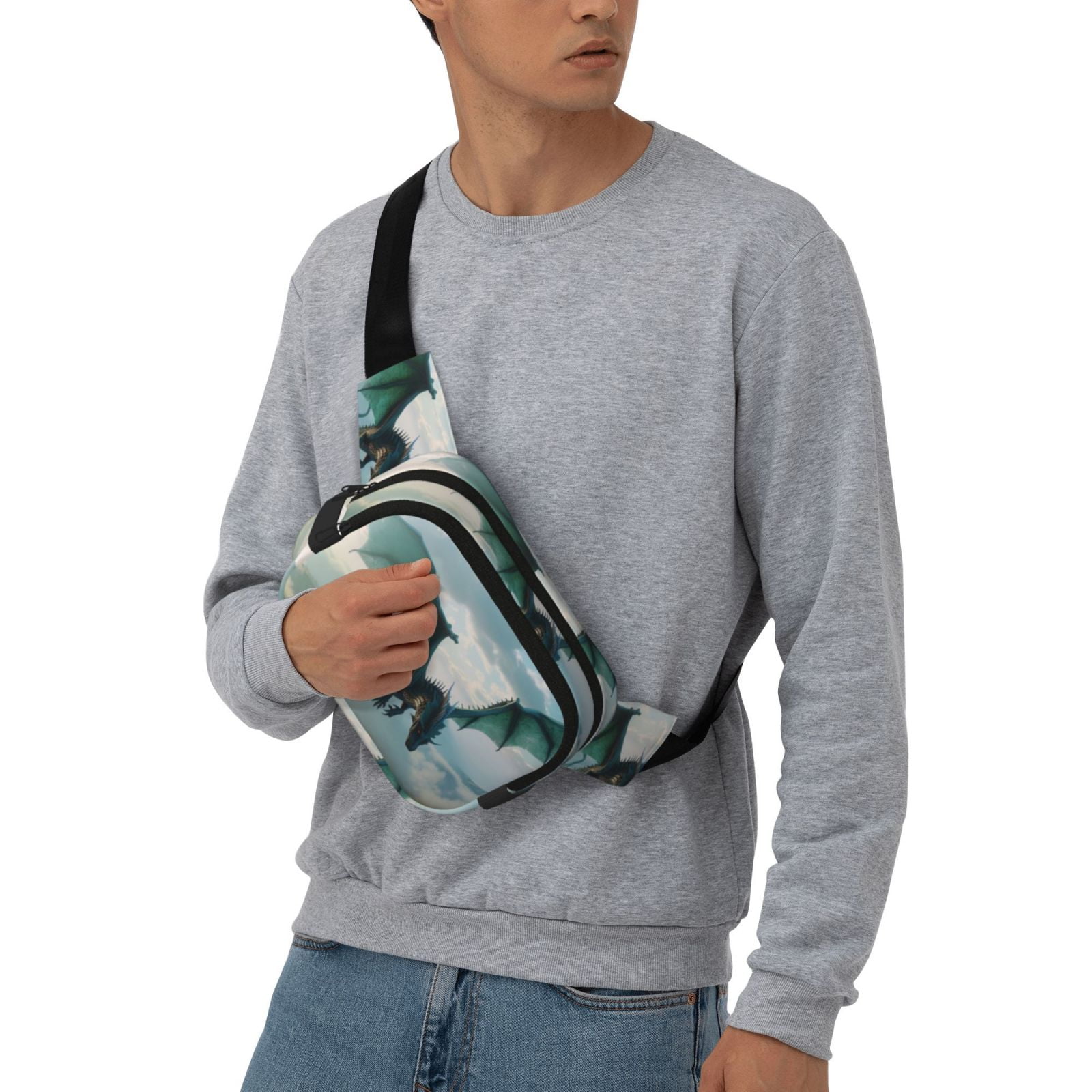Picia Cloud Sky Green Dragon Print Square Double-Layer Waist Bag Mini Adjustable Waist Belt Bag Exercise Running Travel Hiking