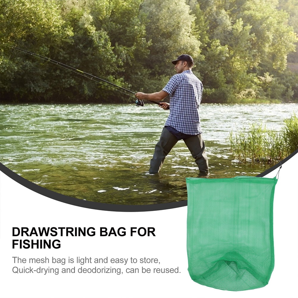 Sac Filet De Pêche Portable En Nylon - Filet à Mailles Fines Avec Cordon De Serrage, Pour Pêcheur