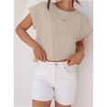 thumbnail image 3 of Womens Short Sleeve T-Shirts Round Neck Rolled Dolman Sleeve Tops Solid Casual Cropped Tees, 3 of 7