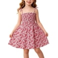 thumbnail image 2 of WRKEKC Girls Floral Dress Sleeveless Red Daisy Print Spaghetti Strap Smocked Waist Beach Vacation Dress for 1-7 Years, 2 of 9