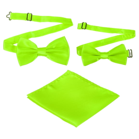 Bow Tie for Men, Adjustable Bow Ties with Pocket Square Pre-tied Bow Ties Sets for Wedding (Grass Green, 2Size)