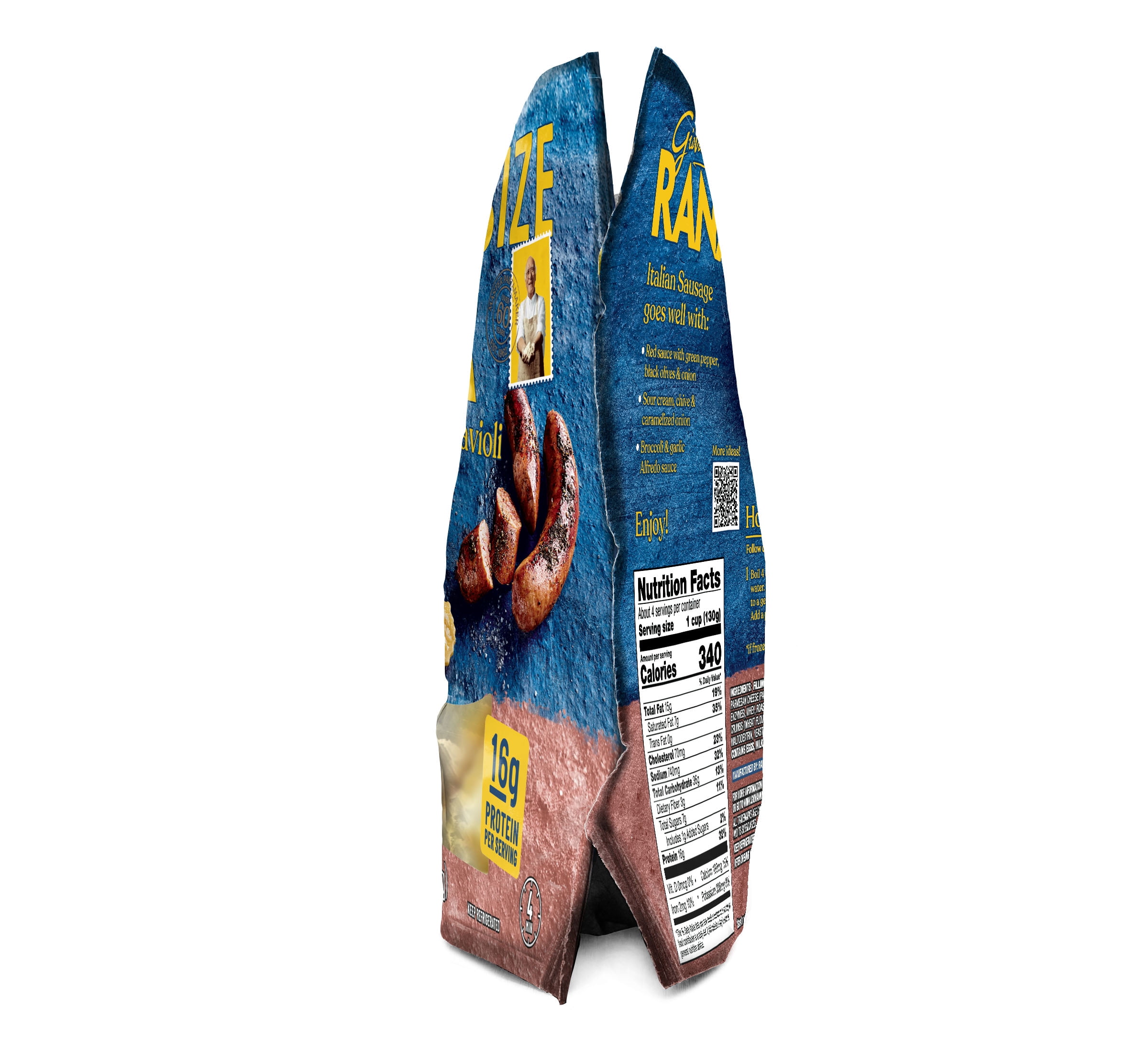 Giovanni Rana Homestyle Ravioli Italian Sausage Premium Filled Italian Pasta Bag (Family Size, 18oz), Refrigerated