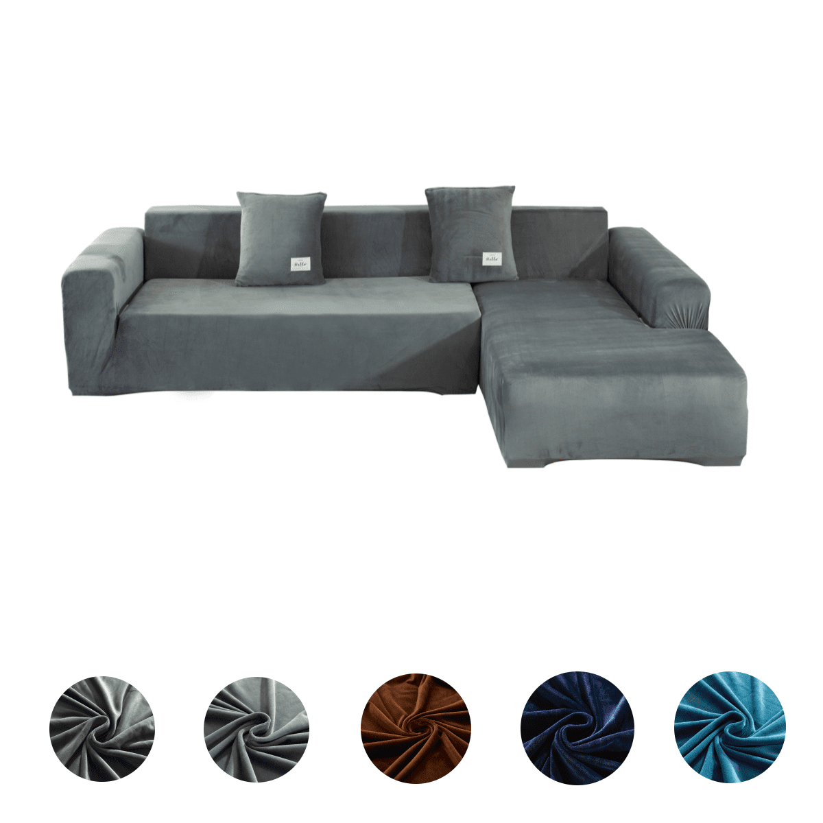Eurhowing Velvet L-Shaped Sectional Sofa Cover with 4 Pillowcases, Stretch Soft Couch Slipcovers 3 Seater+4 Seater, Sofa Furniture Protector, Light Grey