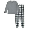 Sleep On It Boys 2-Piece Fleece Plaid Pajama Sets, Gray, Black & White Pajama Sets for Boys, Size S (6/7)