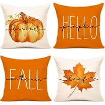 Fall Pillow Covers 18x18 Set of 4 for Fall Decor Pumpkin Maple Leaf Farmhouse Fall Pillows Decorative Pillow Covers for Fall Home Decor Outdoor Pillows Linen Fabric PillowCase for Couch Bed(Orange)