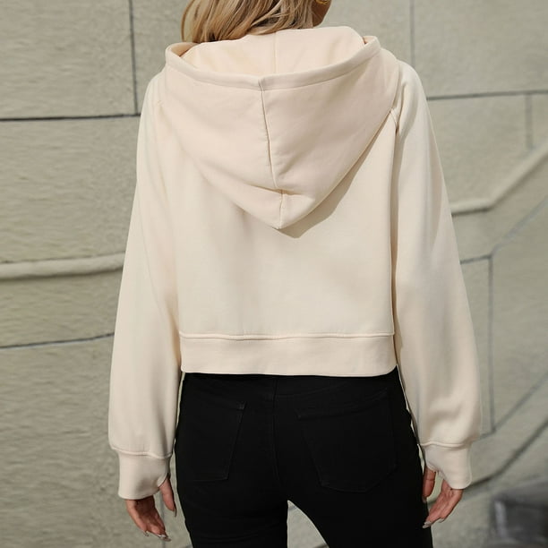 yievot Womens Cropped Hoodies Long Sleeve Half Zip Oversized Hooded  Sweatshirt Fall Fashion Short Jacket with Pockets 
