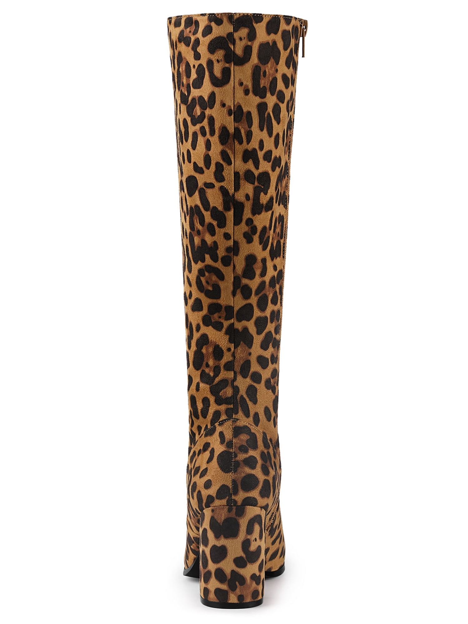 DARING DIVA Women's Stylish Side Zipper Chunky Heel Knee High Boots Leopard 8.5