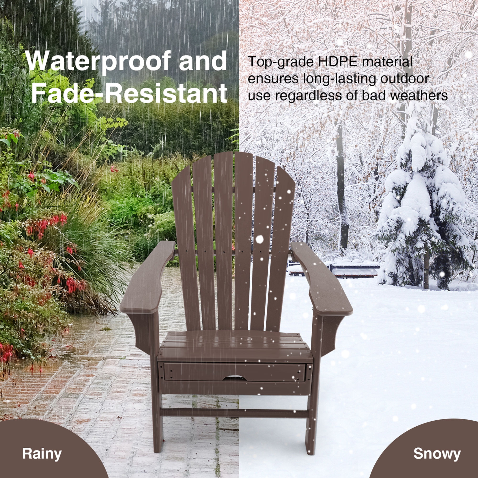 Gymax Patio Adirondack Chair HDPE Outdoor Lounge Chair w/ Retractable Ottoman Coffee