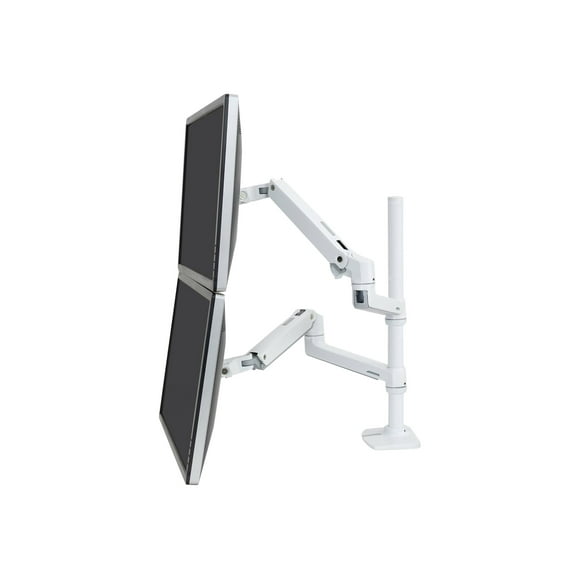 Ergotron LX - kit de Montage (tall pole, dual stacking arm) - pour 2 Écrans LCD - Aluminium - Blanc - Taille de l'Écran: jusqu'à 40" - Montable sur le Bureau