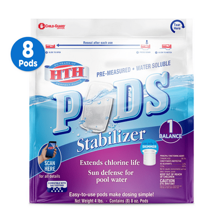 HTH Pre-measured Water Soluble Pods Stabilizer, (Best Way To Remove Chlorine From Water)