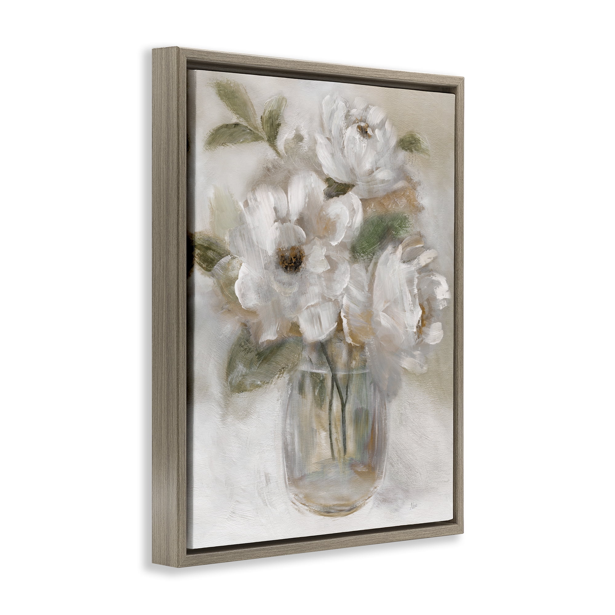 Stupell Industries Brushed Neutrals Bouquet Brown Framed Floater Canvas Wall Art, design by Nan