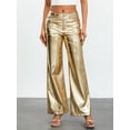 thumbnail image 2 of Biezeib Women's Metallic Jeans Loose Low Waist Button Straight Leg Long Length Gold Trousers Glitter Pants with Front Pockets, 2 of 6