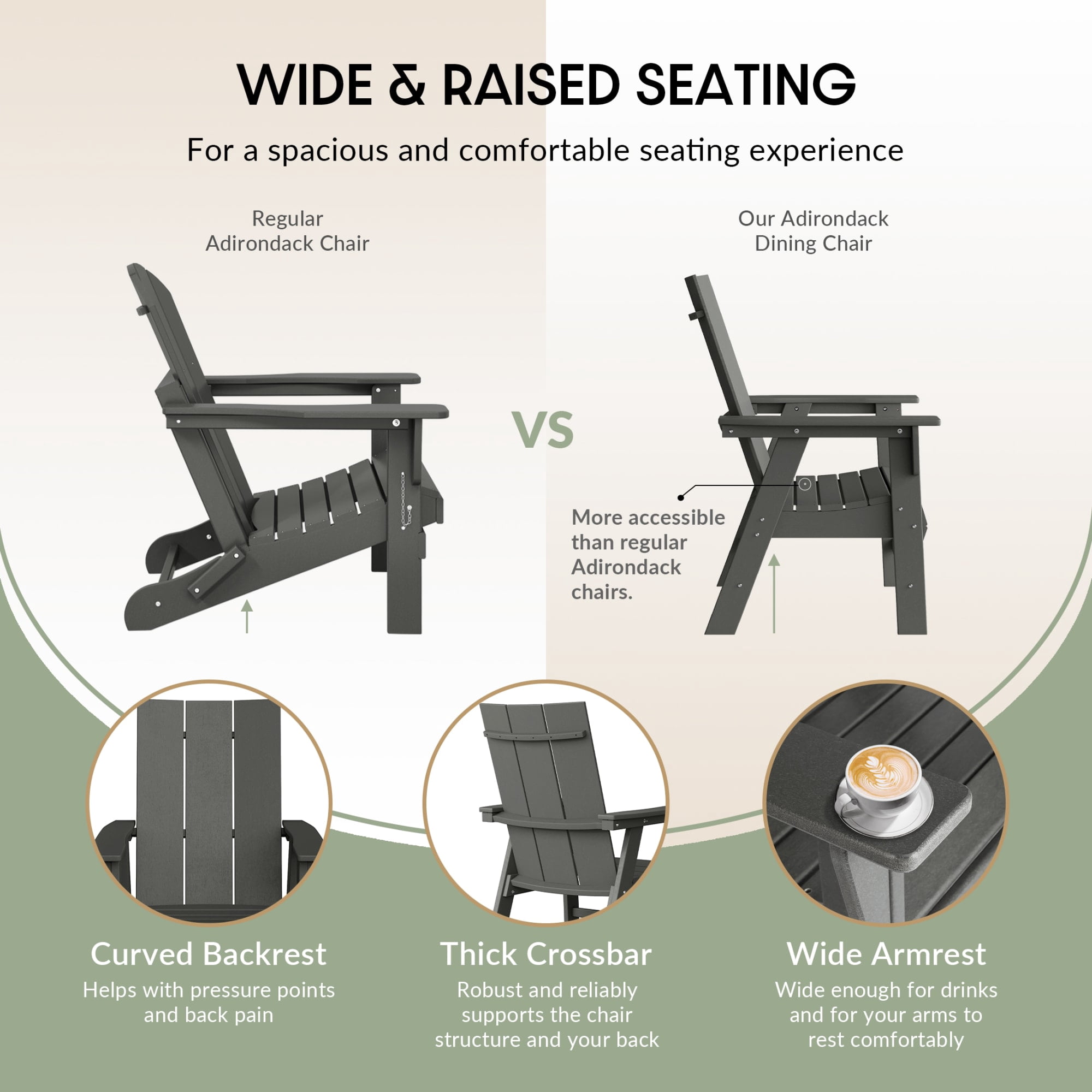 WestinTrends Ashore Outdoor Patio HDPE Plastic Modern Adirondack Dining Chair, Gray