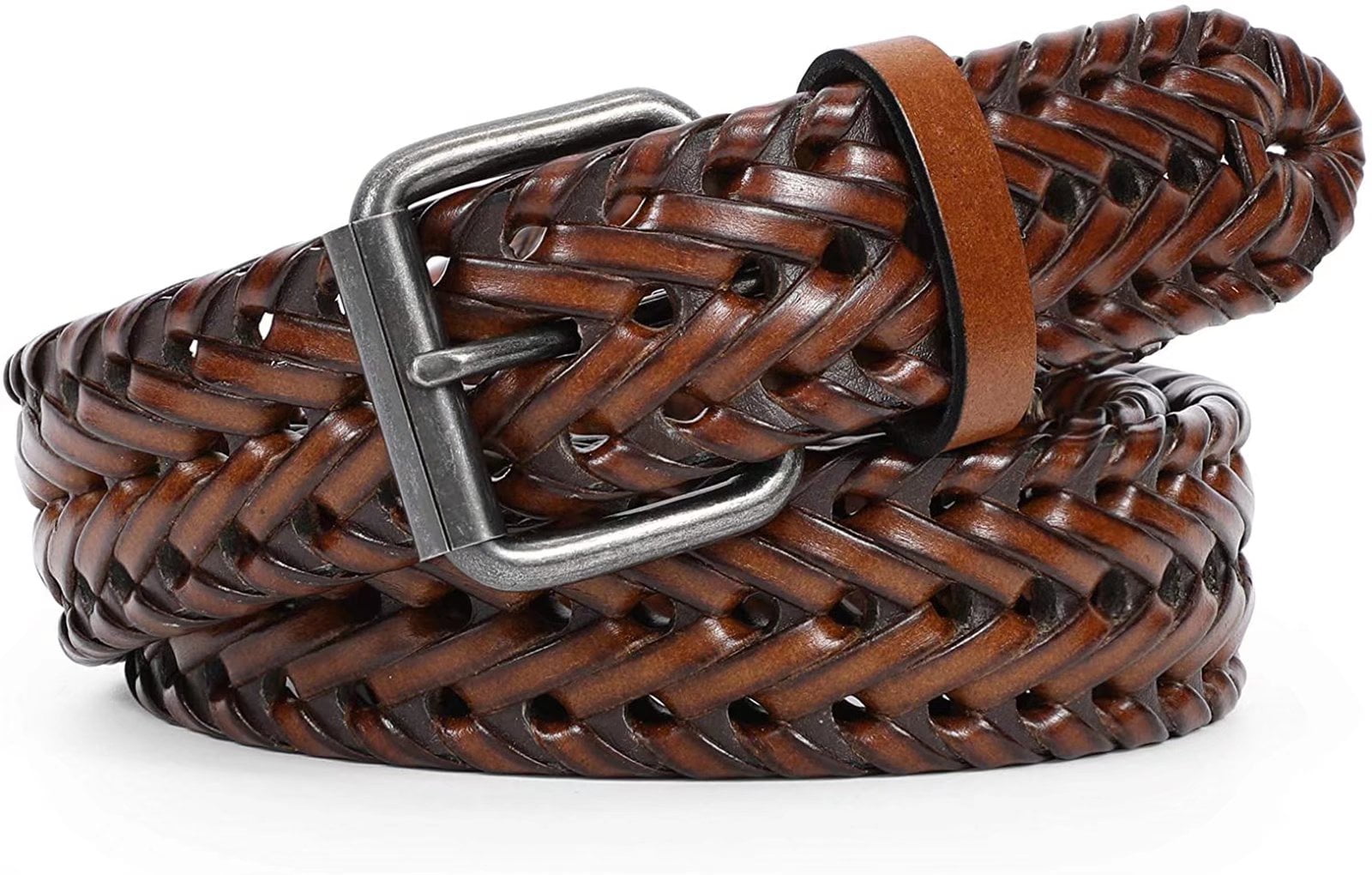 Whippy Men's Braided Leather Belt, Woven Belt for Jeans Pants - Walmart.com