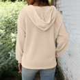 thumbnail image 4 of Hoodie Women Trendy Solid Color Hooded Button Loose Long Sleeved V Neck Sweatshirts Fall Tops,Beige,2XL, 4 of 6