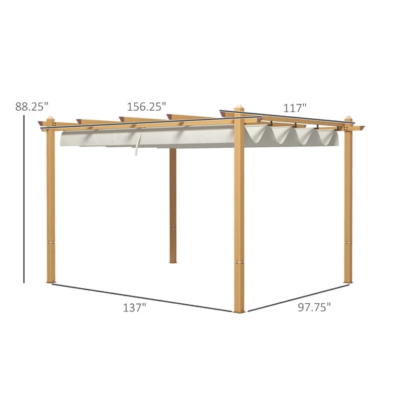 10' x 13' Retractable Pergola Canopy, Aluminum Pergola Sun Shade Shelter for Garden, Patio, Backyard, Deck, Cream