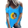 thumbnail image 4 of Jophufed Woman V-Neck Summer Short Sleeve Strapless Prints 4th of July Tops Tops T-Shirt Labor Day Sale, 4 of 4