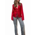 thumbnail image 2 of Womens Tie Front Satin Shirts Deep V Neck Silk Club Tops Long Sleeve Y2k Going Out Blouse Red XS, 2 of 7