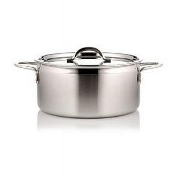 Bon Chef 60299-2ToneSS 7 in. dia. Country French Two Tone Stainless Steel Pot with Cover & 2 Round Handles, 1 quart - 22 oz