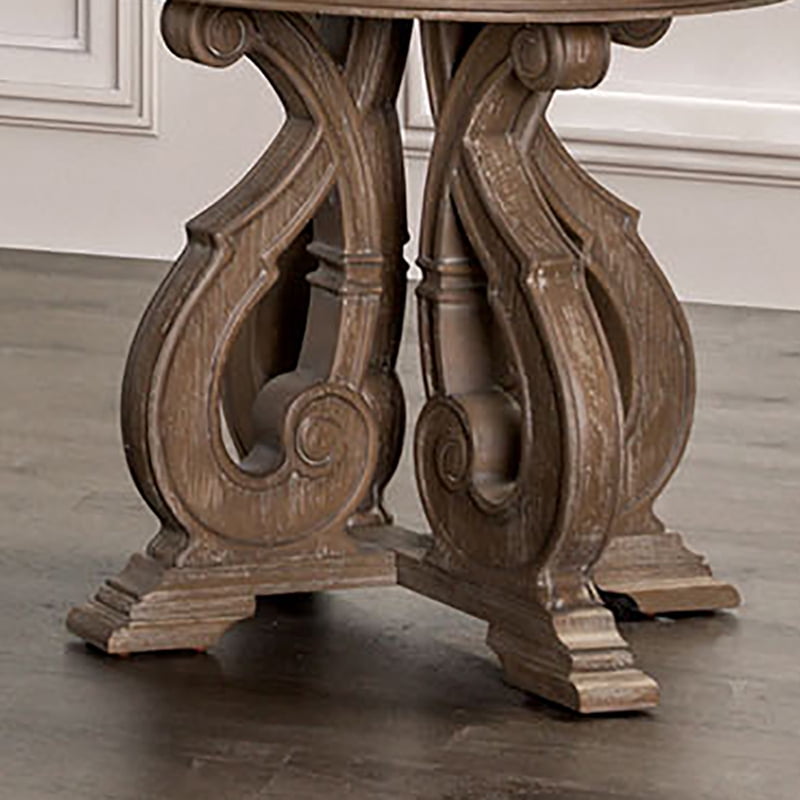 Furniture of America Wilster Traditional Pedestal Solid Wood 27-inch Round Indoor End Table, Weathered Oak