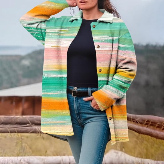 Bovxnpu Womens Fleece Jackets Winter Fleece Coat Loose Lapel Button Long Sleeve Outwear Tops