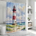 thumbnail image 6 of Beach Lighthouse Shower Curtain, Waterproof Shower Curtains for Bathroom, Coastal Ocean Ship Sky Oil Painting Washable Fabric Bathtub Curtain Set Bath Decor with 12 Hooks Long 72"x84", 6 of 8