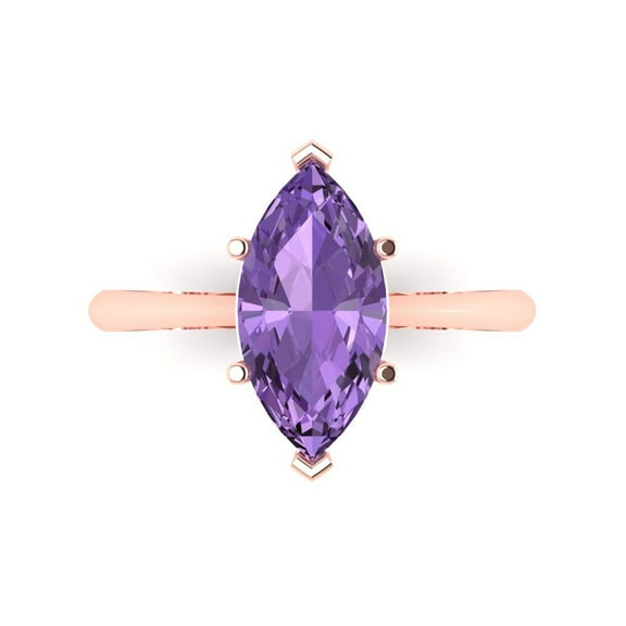 Solitaire Engagement Ring for Women - 2.5ct Simulated Alexandrite in 18K Rose Gold Promise Ring