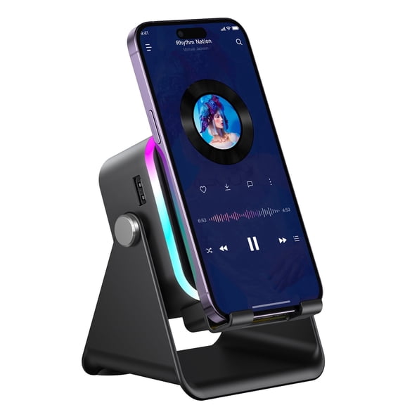 PUTARE Induction Speaker, 5-in-1 Bluetooth Speaker with Phone Stand, Black