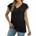 thumbnail image 5 of Patlollav Women Tees Under $10,Womens Solid Short Sleeve Tops Drawstrings Summer Trendy 2024 V Neck T Shirts, 5 of 6