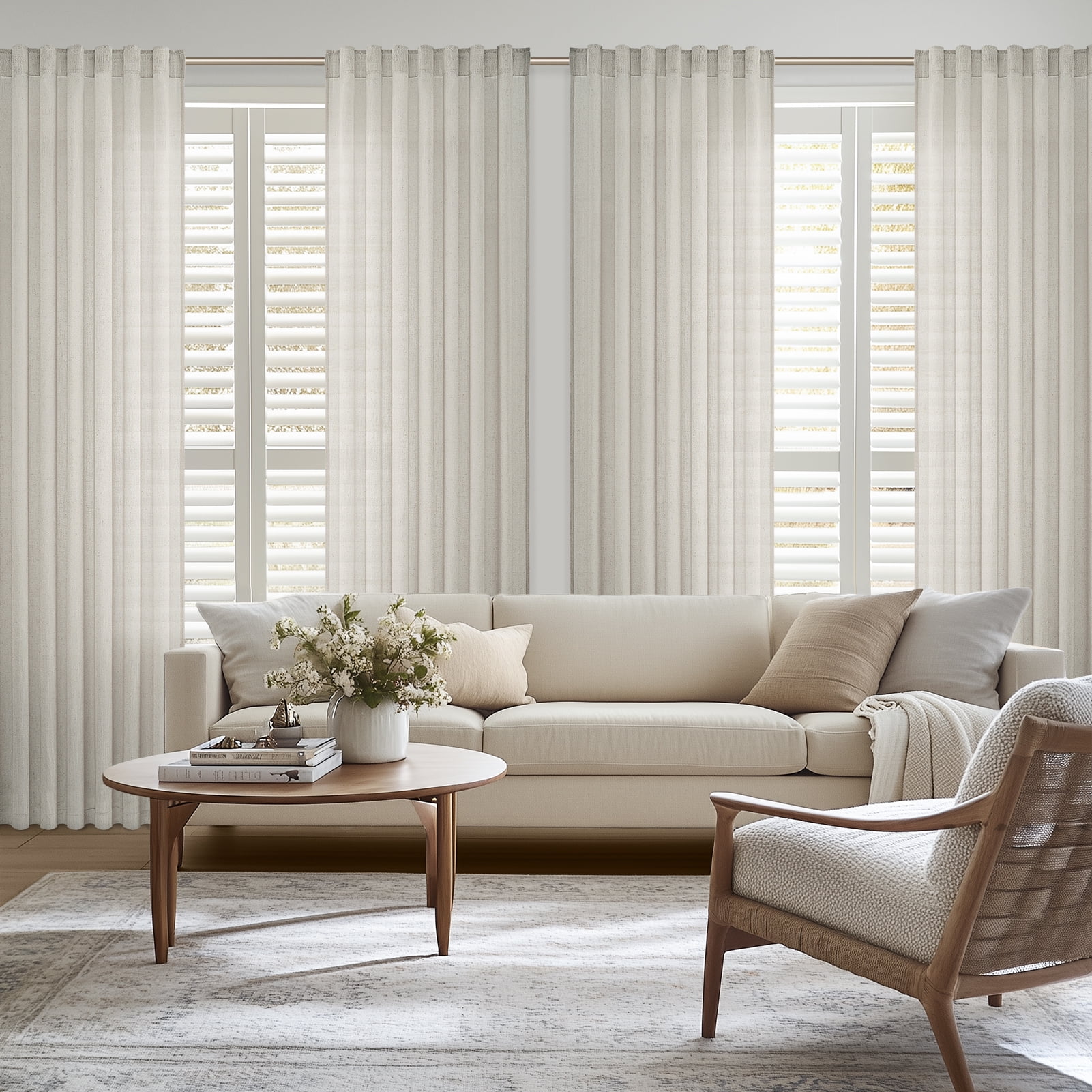 Topfinel Linen Curtains Soft Textured Semi Sheer Light Filtering Drapes Rod Pocket Back Tab Window Treatments for Living Room Bedroom, Beige, 50"x96", 2 Panels