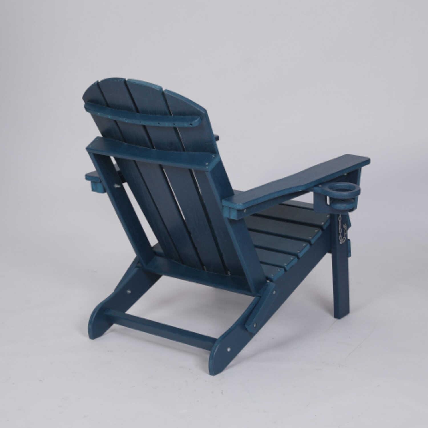 Navy Blue HDPE Folding Adirondack Chair Composite with Wood Texture and Built-in Dual Cup Holders