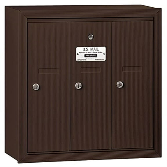 Salsbury Industries 3503ZSP Vertical Mailbox - 3 Doors - Bronze - Surface Mounted - Private Access
